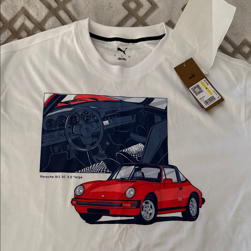 Puma White Tee with Red Porsche Graphic